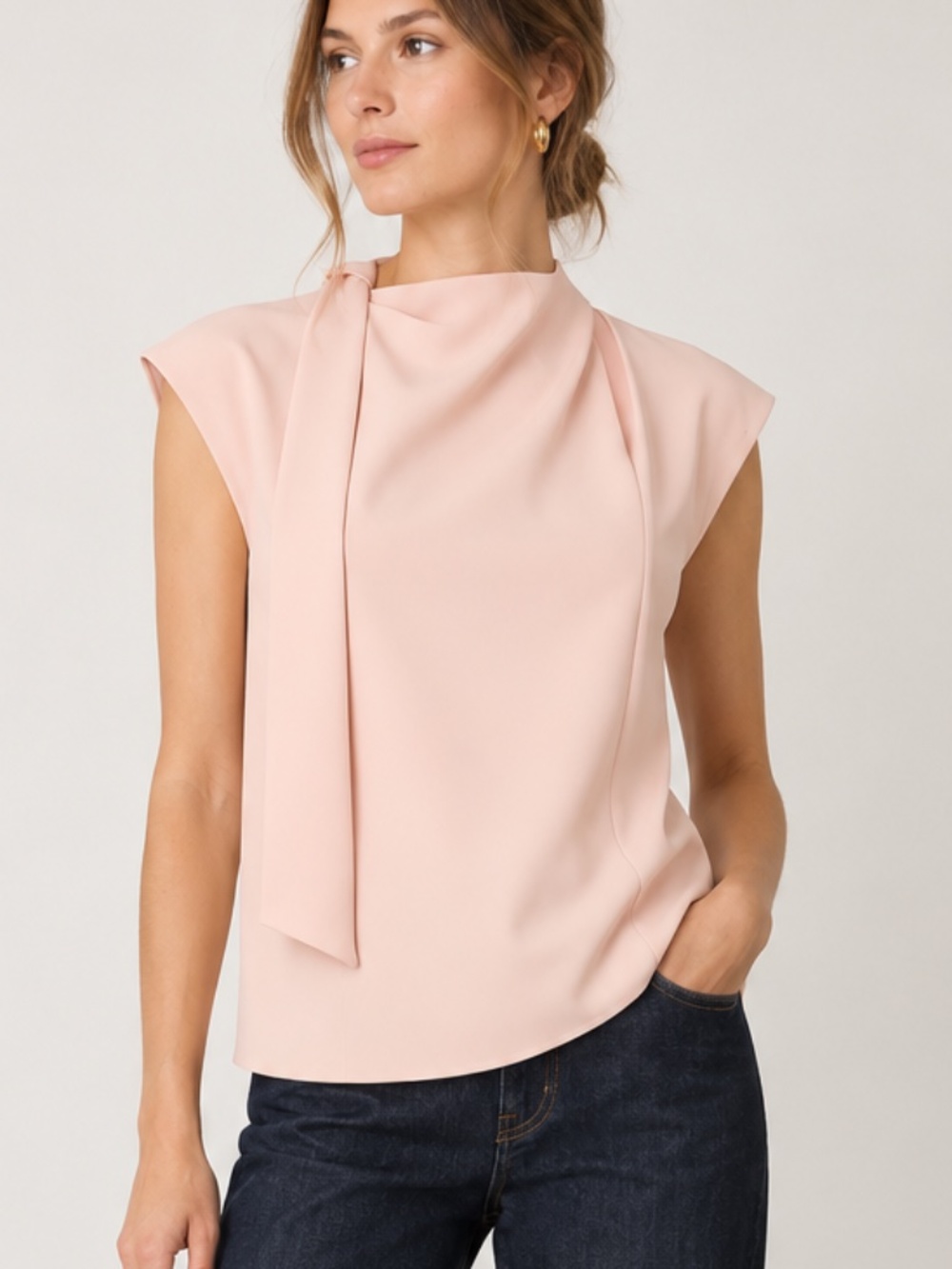 Tibi Blush Pink Asymmetric Draped Sleeveless Top Size 4